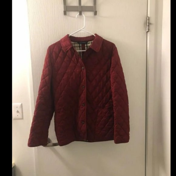 Burberry Womens Red Quilted Buttoned Jacket Fits Sz XS